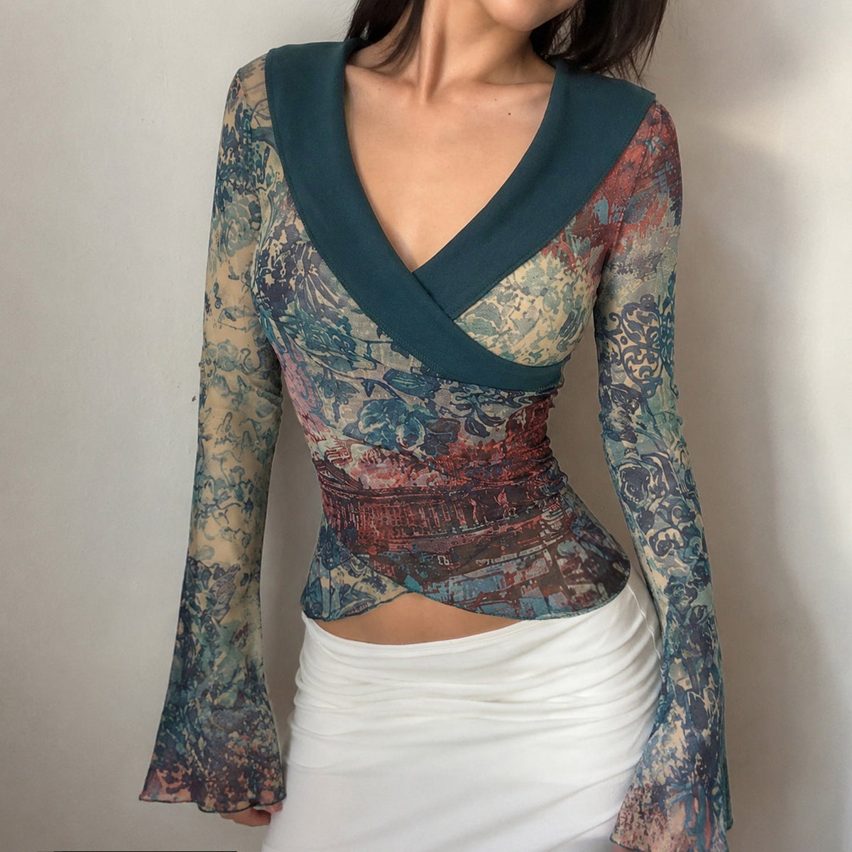 Horn-sleeved, Waist-cinched Top With An Asymmetrical Hem - Venlis