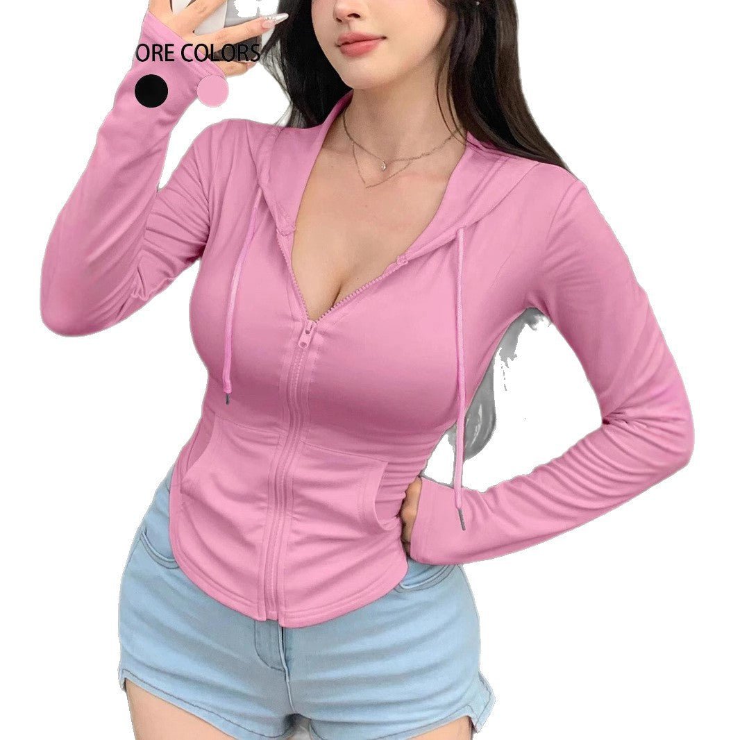 Zippered Short Fitted Hooded Sweatshirt - Venlis
