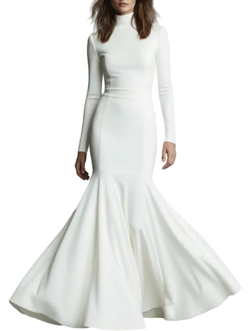 Long-Sleeve Mock-Neck Mermaid Maxi Dress