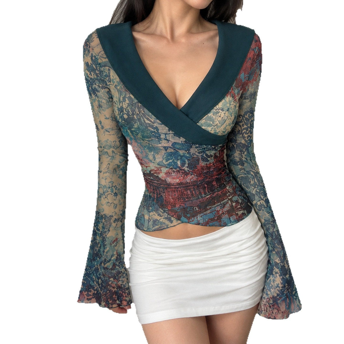 Horn-sleeved, Waist-cinched Top With An Asymmetrical Hem - Venlis