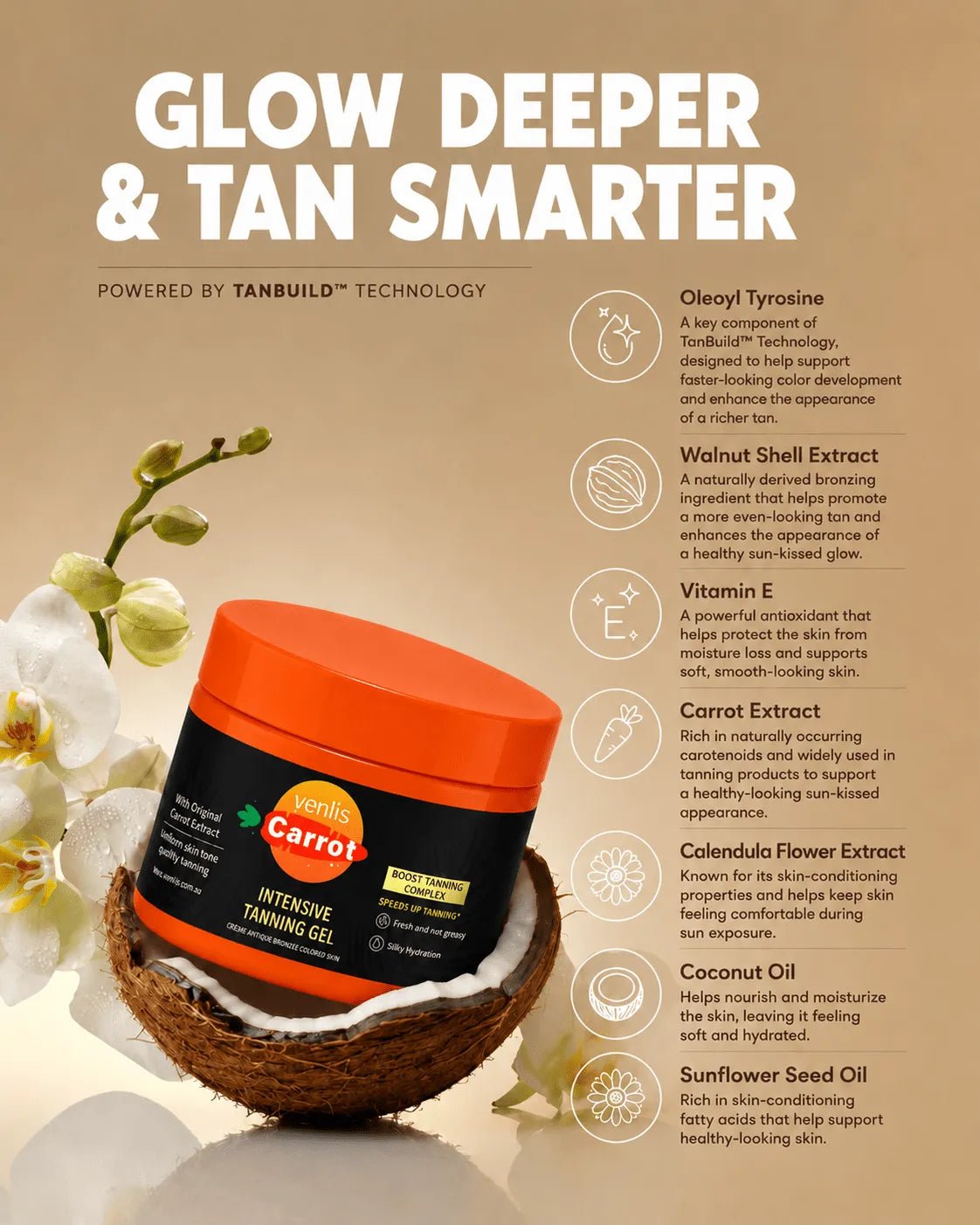 Venlis TanBuild Tanning Gel | Supports Faster, More Even & Longer-Lasting Tanning Results - Venlis