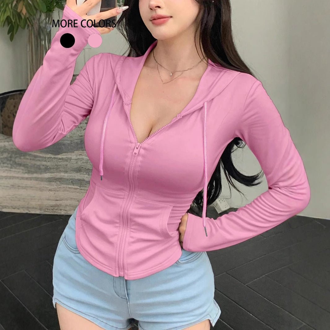 Zippered Short Fitted Hooded Sweatshirt - Venlis